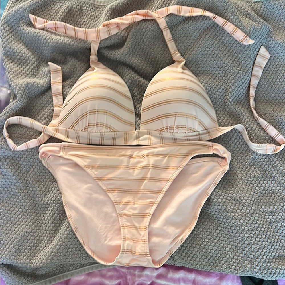 Striped Bikini Set in Pink and Cream